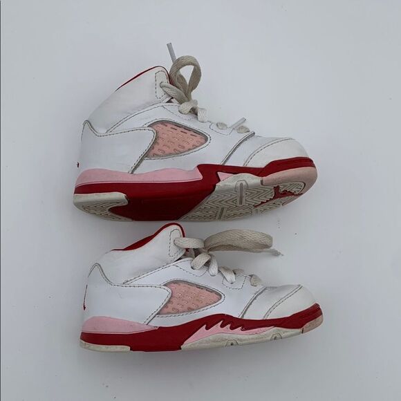 Jordan Kids White and Red Sneakers high top lace up shoes size 7 - Picture 7 of 11